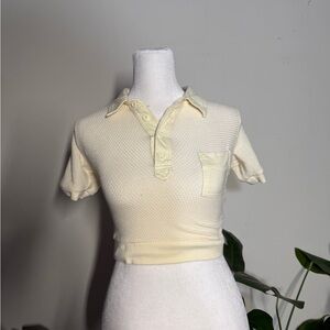 BDG Cream Textured Polo Crop Top
